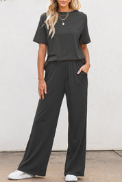 Round Neck Short Sleeve Top and Pants Set