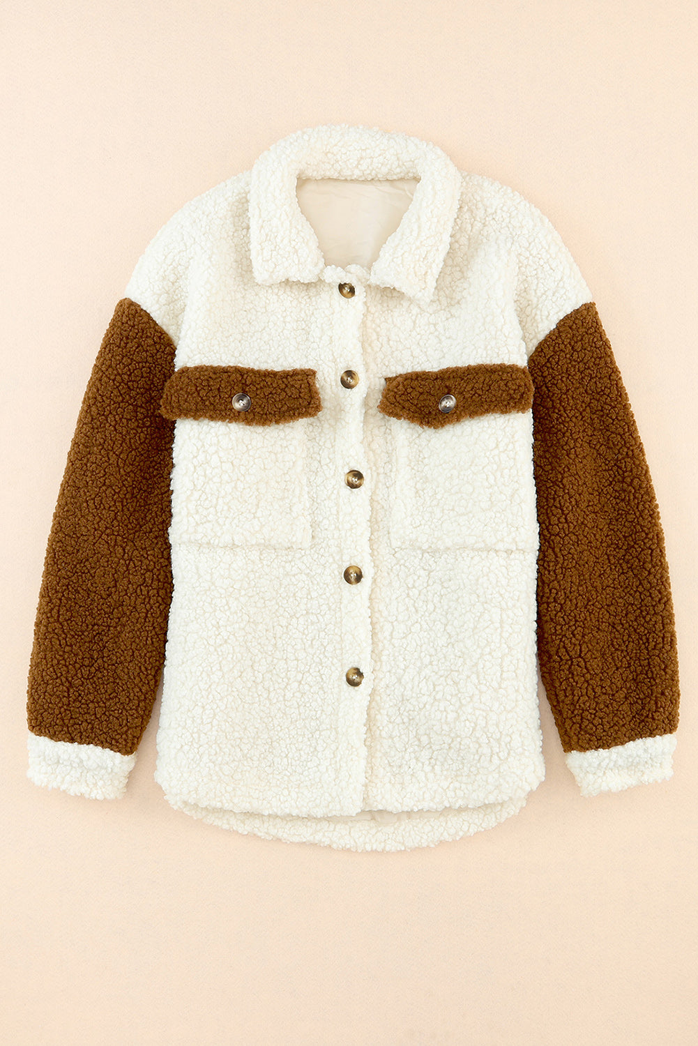 Color Block Collared Neck Sherpa Jacket