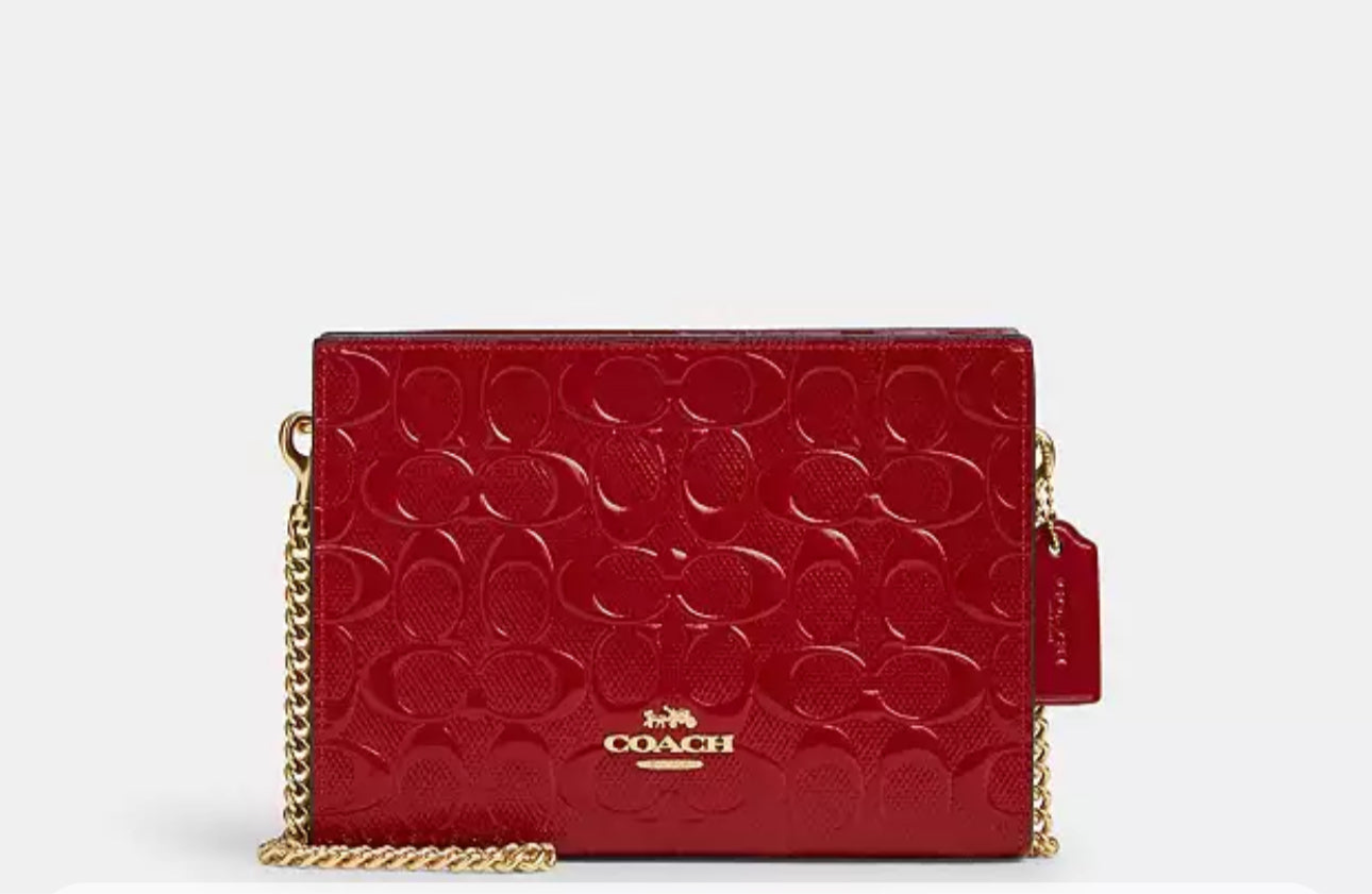 Coach Slim Crossbody Bag Signature Patent Leather In Red