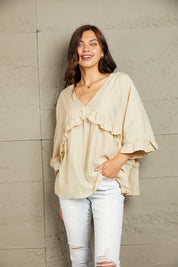 Ruffled V-Neck Half Sleeve Blouse