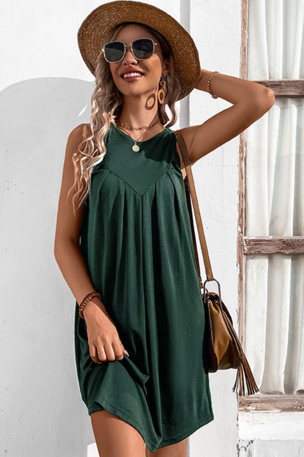 Perfee Round Neck Sleeveless Mini Dress