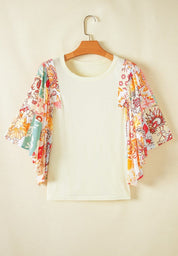 Printed Round Neck Flutter Sleeve Blouse