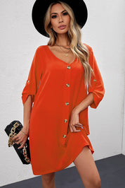 Buttoned V-Neck Dress