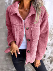 Full Size Fuzzy Button Up Drop Shoulder Jacket