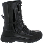 Womens Patent Leather Sheepskin Combat & Lace-Up Boots