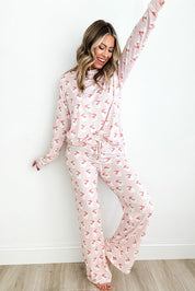 Santa Print Long Sleeve Top and Pants Lounge Set