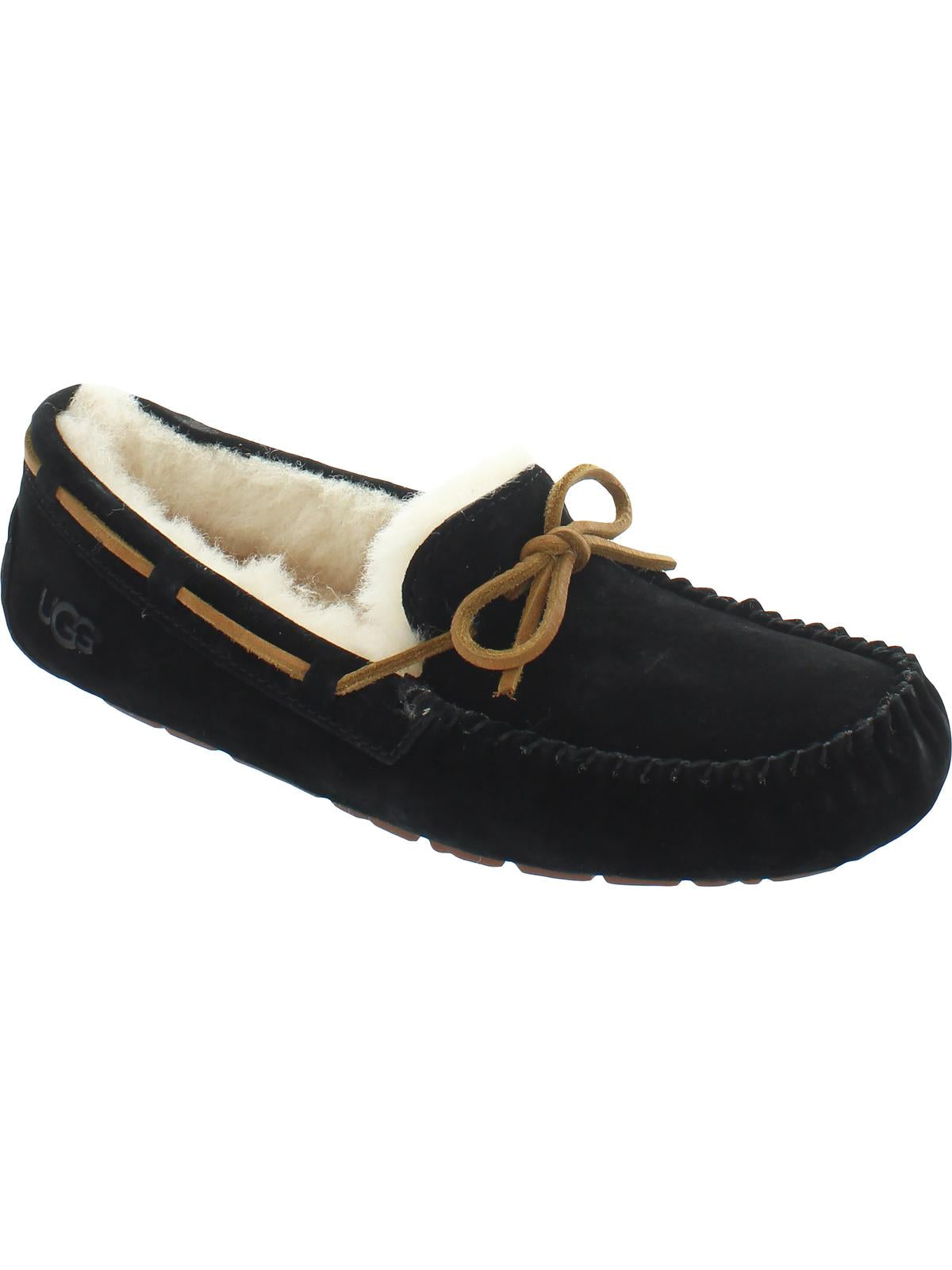 Dakota Womens Suede Sheepskin Lined Moccasin Slippers