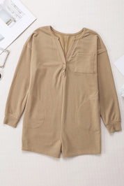 Notched Neck Long Sleeve Romper