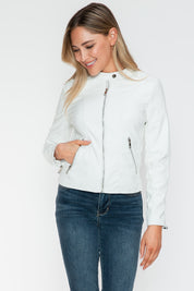 Snobbish PU Leather Zip Up Jacket with Pockets