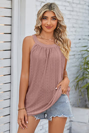 Openwork Round Neck Wide Strap Tank