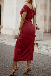 Off-Shoulder Short Sleeve Split Dress