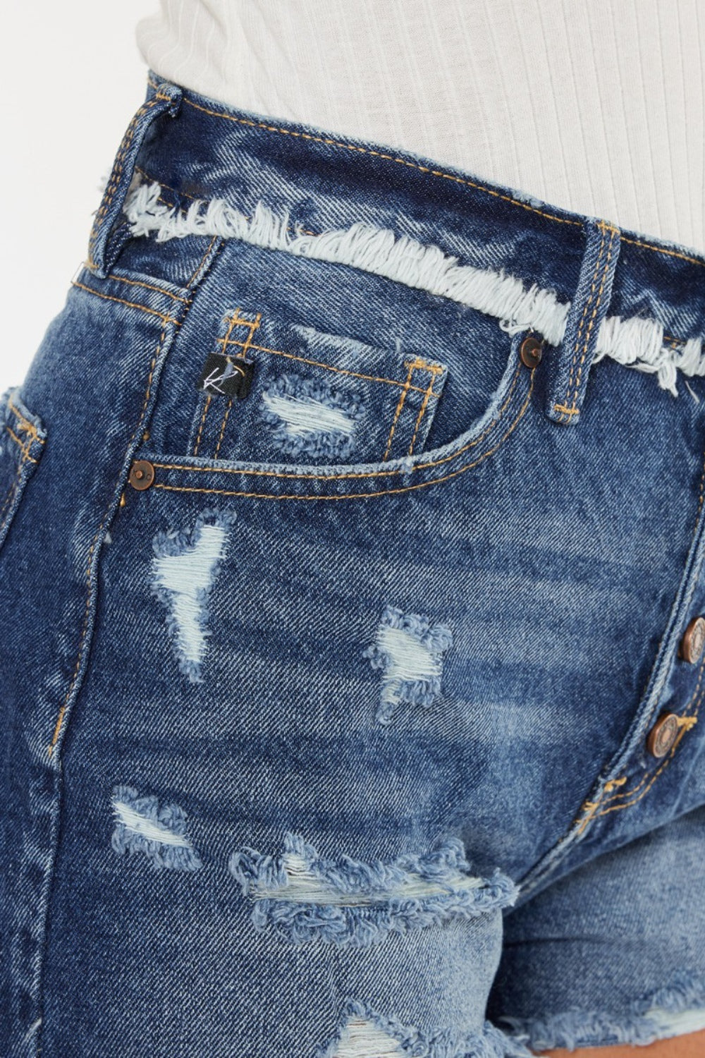 Kancan Distressed Button Fly Denim Shorts