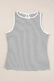 Cutout Striped Round Neck Tank