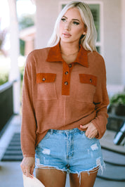 Half-Button Collared Long Sleeve Top