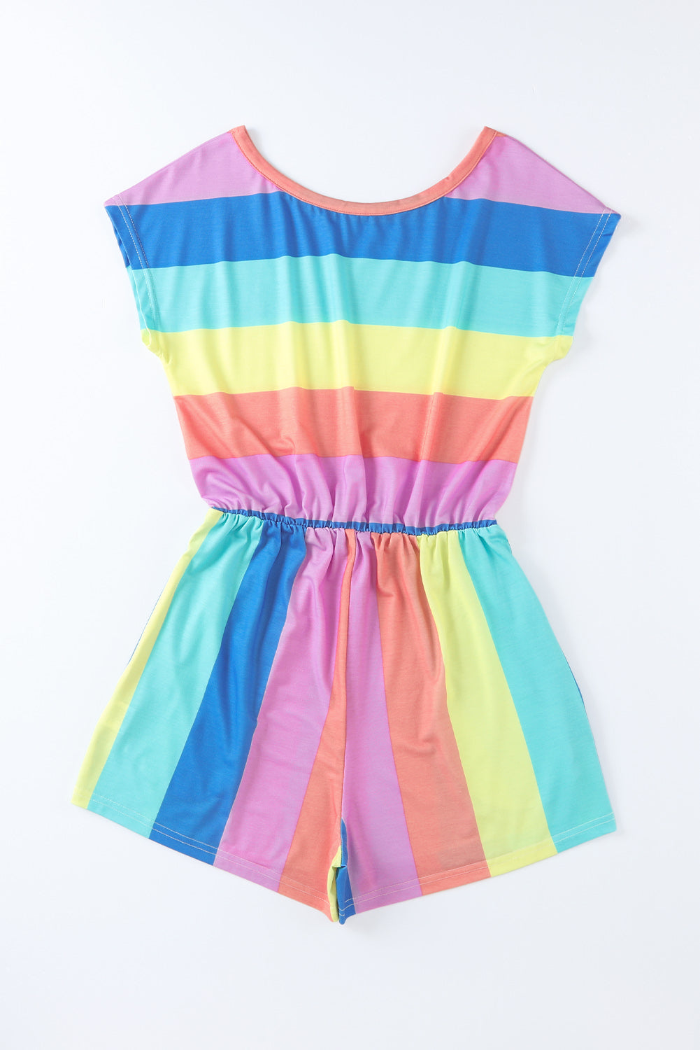 Multicolored Stripe Round Neck Romper