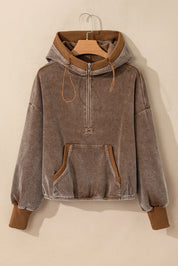 Drawstring Half Zip Long Sleeve Hoodie