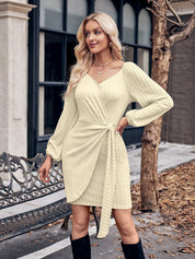 Asymmetrical Surplice Puff Sleeve Mini Dress