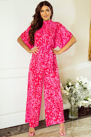 Printed Mock Neck Kimono Sleeve Jumpsuit