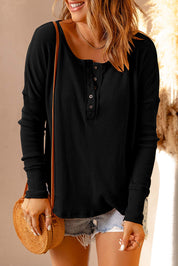 Double Take Full Size Half Button Drop Shoulder T-Shirt