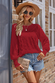 Ruched Round Neck Lantern Sleeve Blouse