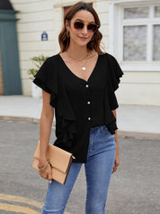 Ruffled V-Neck Short Sleeve Top