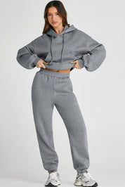 Dropped Shoulder Hooded Top and Pants Active Set