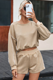 Round Neck Cropped Top and Shorts Set