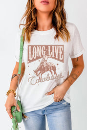 Cowboy Graphic Round Neck Short Sleeve T-Shirt