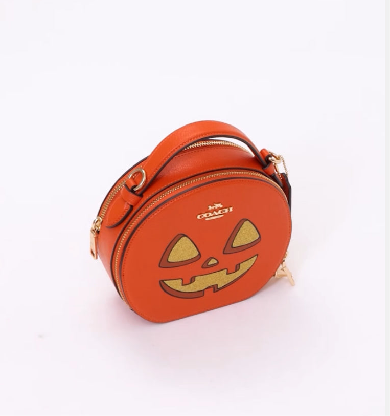 Coach Canteen Crossbody Leather Bag With Halloween Pumpkin Print