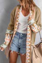 Geometric Open Front Long Sleeve Cardigan