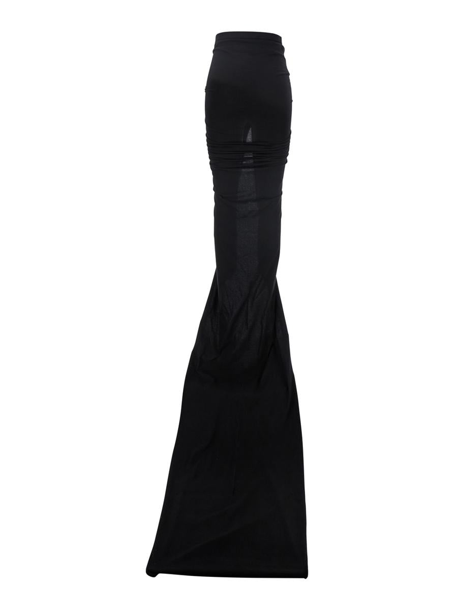 'Edfu' Black Long Skirt With Drapes And Front Slit In Tech Fabric Woman