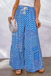 Full Size Drawstring Printed Wide Leg Pants