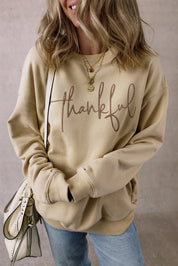 THANKFUL Round Neck Long Sleeve Sweatshirt