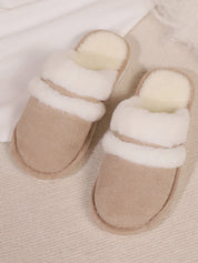 Contrast Faux Fur Round Toe Slippers