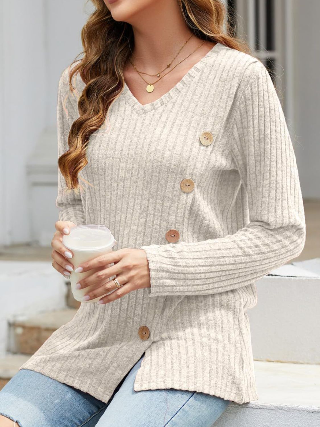 V-Neck Long Sleeve T-Shirt