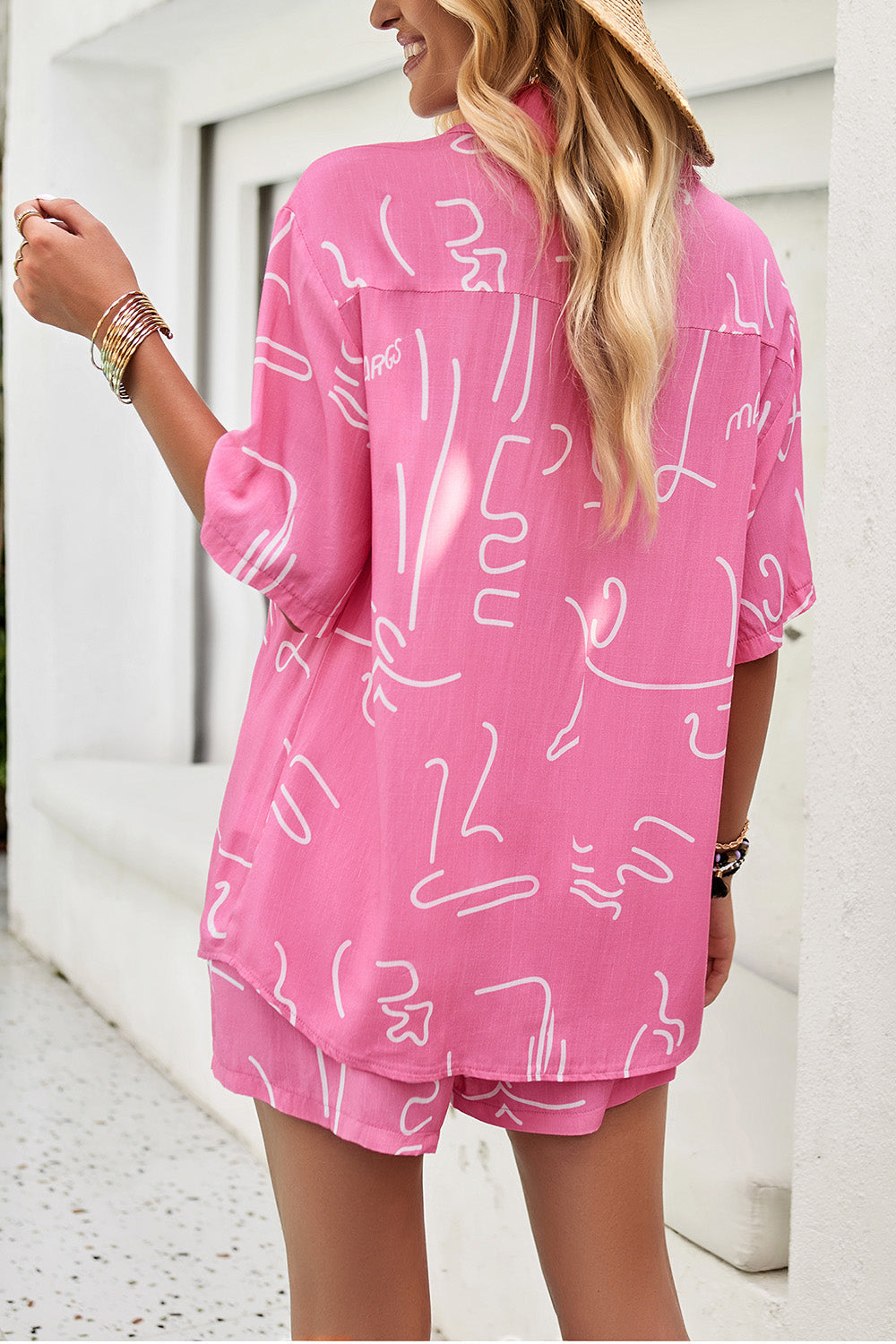 Devine Printed Button Up Shirt and Shorts Set