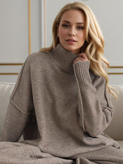 Slit Turtleneck Long Sleeve Top and Pants Sweater Set