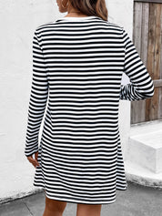 Heart Striped Round Neck Long Sleeve Mini Tee Dress