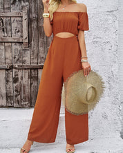 Devine Cutout Off Shoulder Wide Leg Jumpsuit