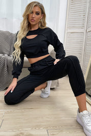 Perfee Cut Out Crop Top and Joggers Set