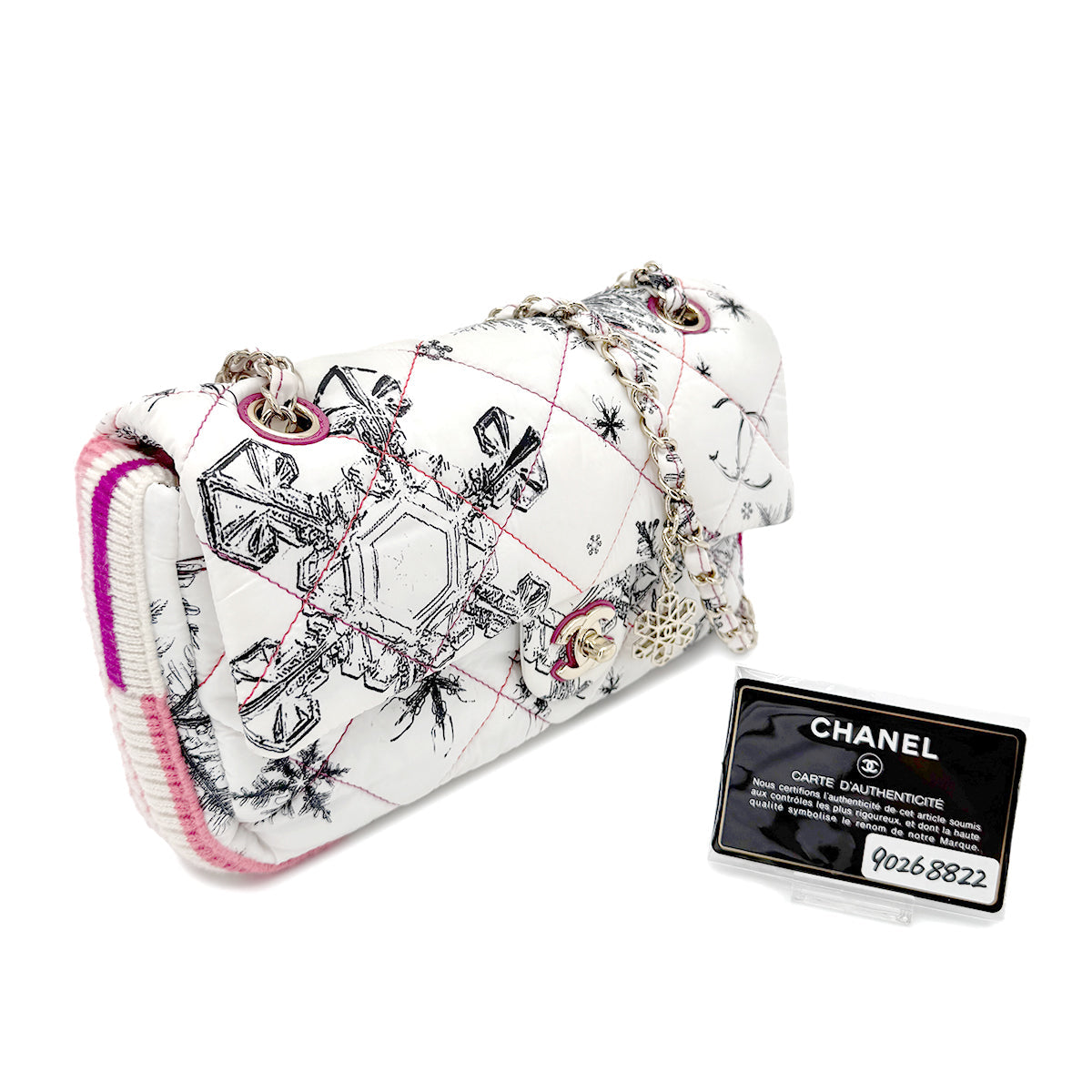 CHANEL MATELASSE SNOWFLAKE CHAIN SHOULDER BAG WHITE NYLON 90268822