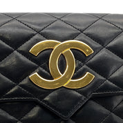 CHANEL VINTAGE MATELASSE BIG COCO CHAIN SHOULDER BAG BLACK LAMB SKIN 90268889