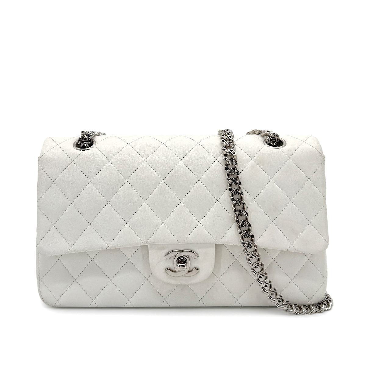 CHANEL CHAIN SHOULDER BAG WHITE LAMB SKIN 90269185