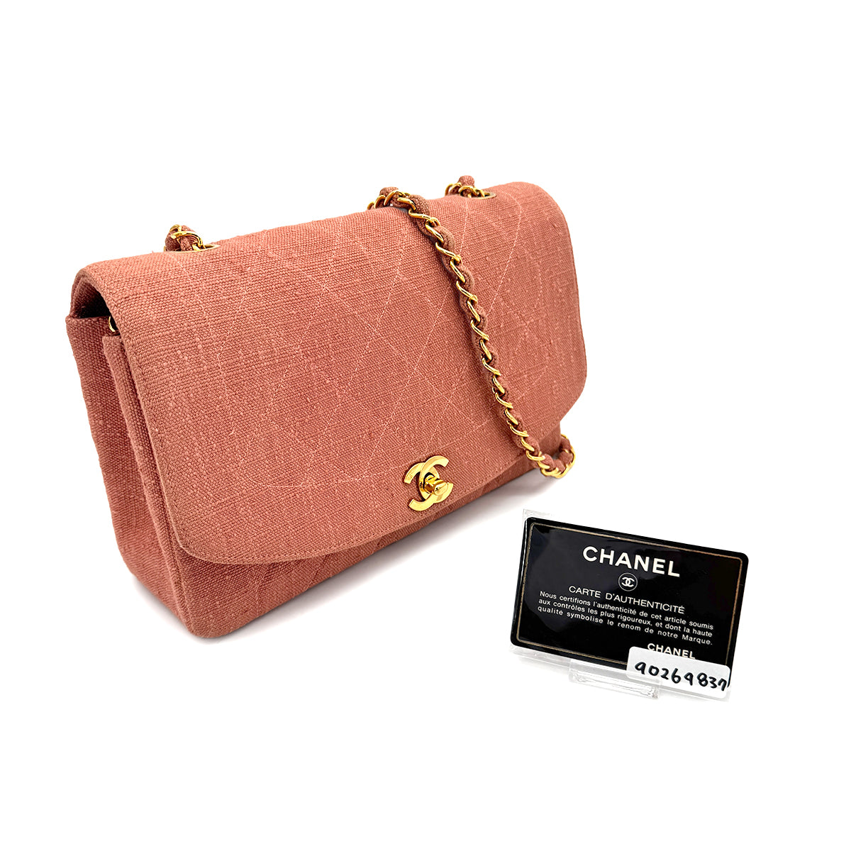 CHANEL VINTAGE DIANA MEDIUM CHAIN SHOULDER BAG PINK LINEN 90269837