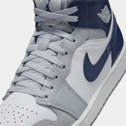 Air Jordan 1 Mid Wolf Grey Midnight Navy Mens Lifestyle Shoes (White/Wolf Grey/Midnight Navy)