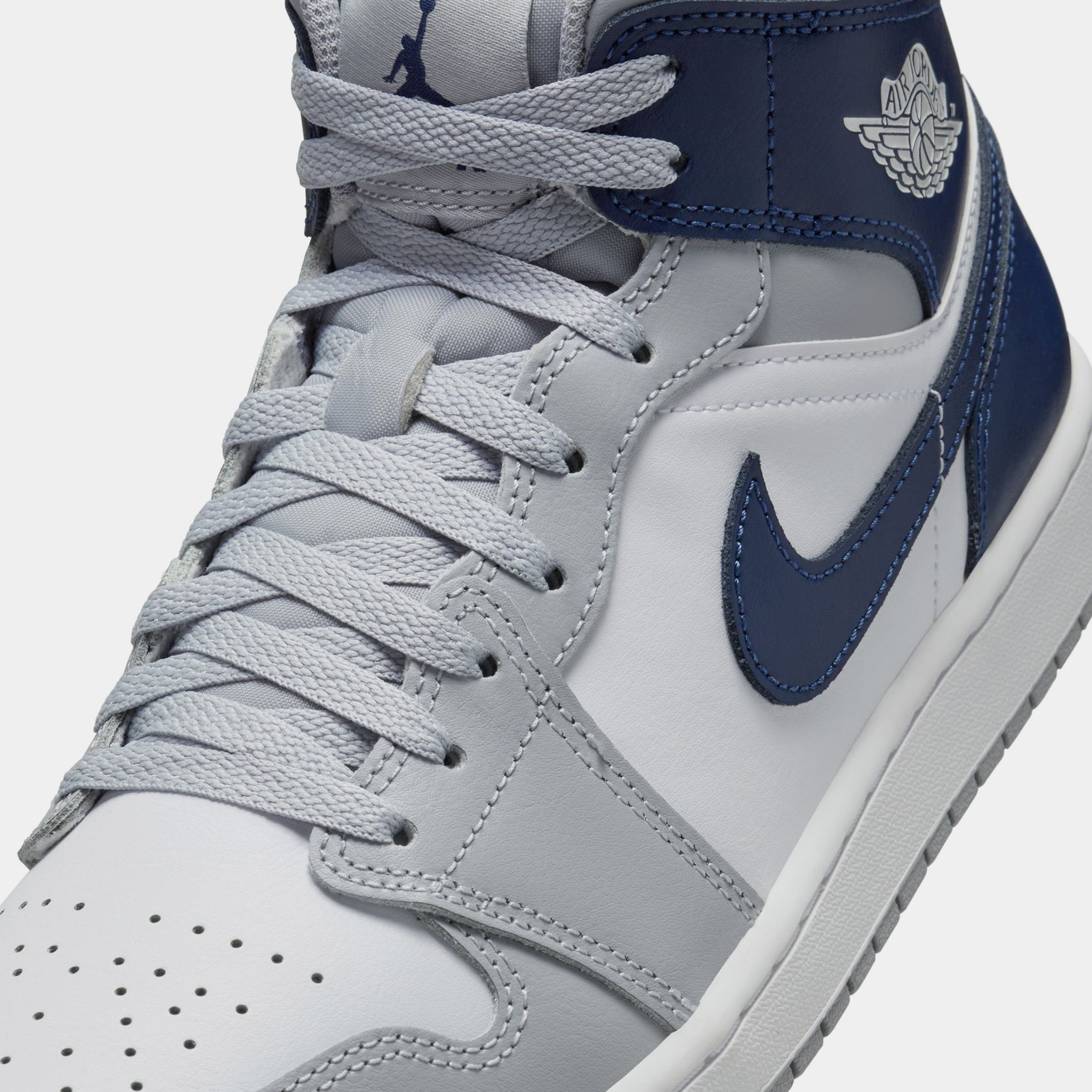 Air Jordan 1 Mid Wolf Grey Midnight Navy Mens Lifestyle Shoes (White/Wolf Grey/Midnight Navy)