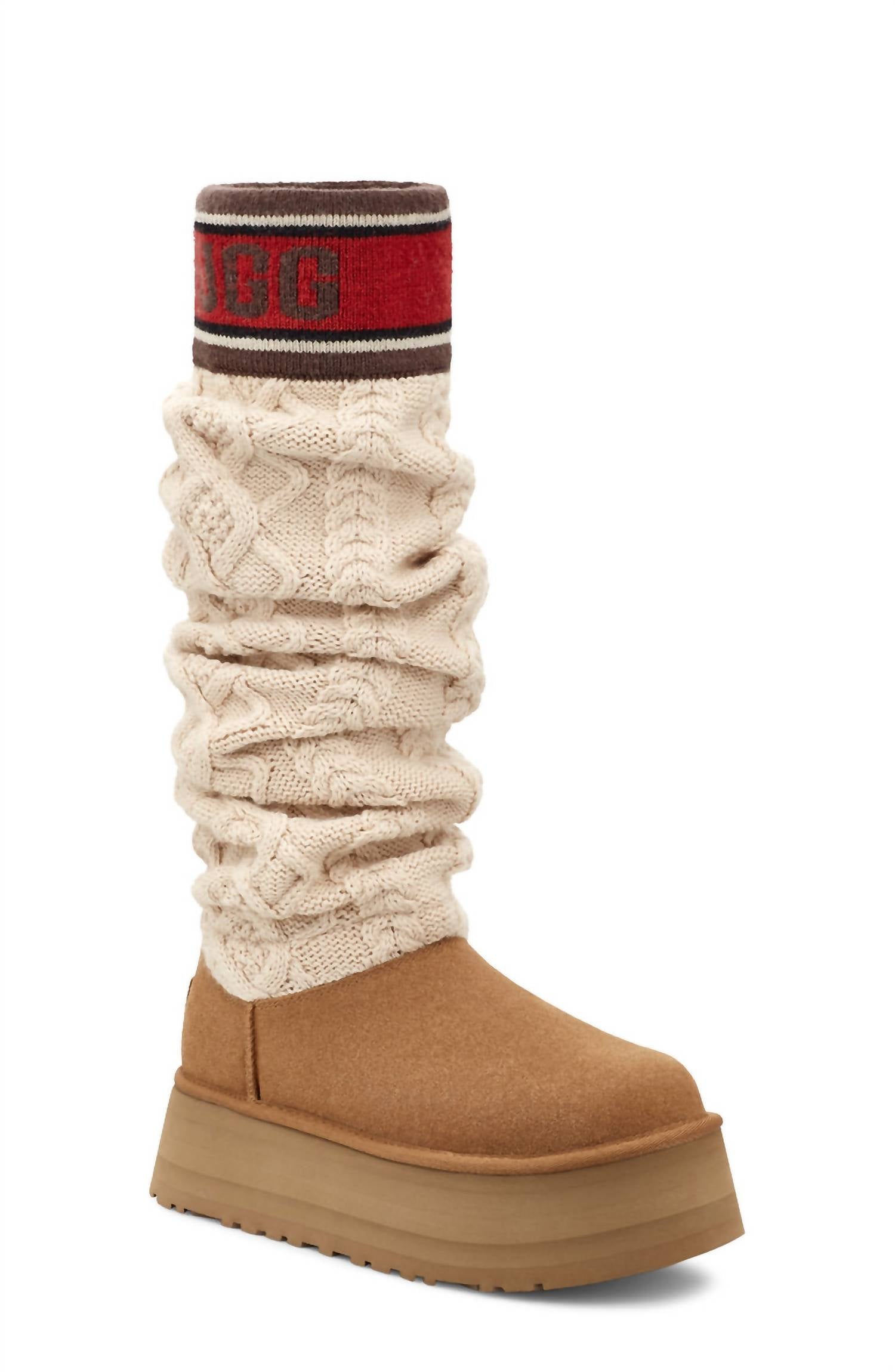 Women's Classic Sweater Letter Tall Boot In Chestnut