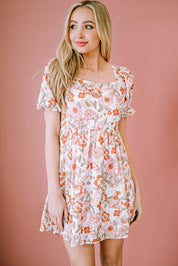 Floral Tie-Back Puff Sleeve Dress