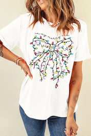 Full Size Bow Round Neck Short Sleeve T-Shirt