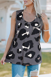 Pocketed Leopard Round Neck Tank